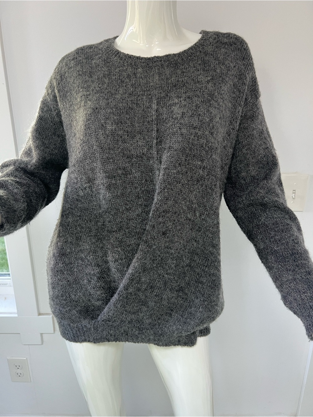 OAK + FORT Charcoal Mohair Wool blend Crewneck Sweater Made in Korea
